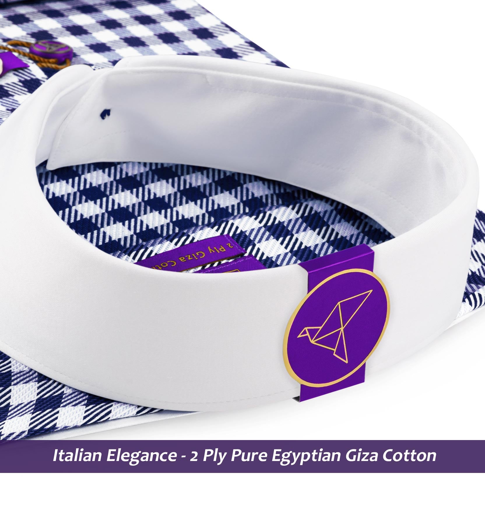 Madrid- Navy & Sky Blue Check- White Collar