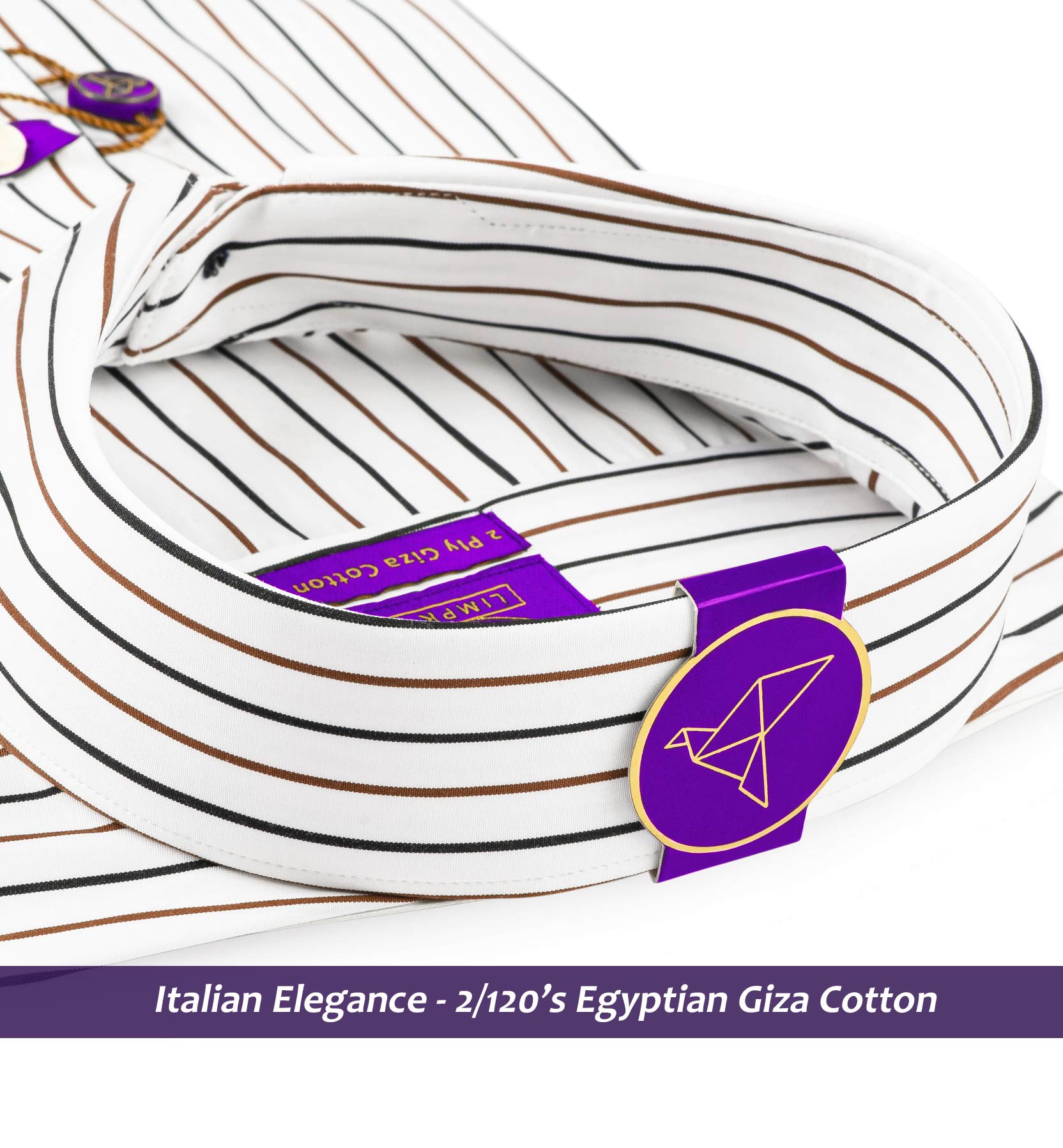 Houston- Navy & Light Brown Stripe- 2/120 Egyptian Giza Cotton
