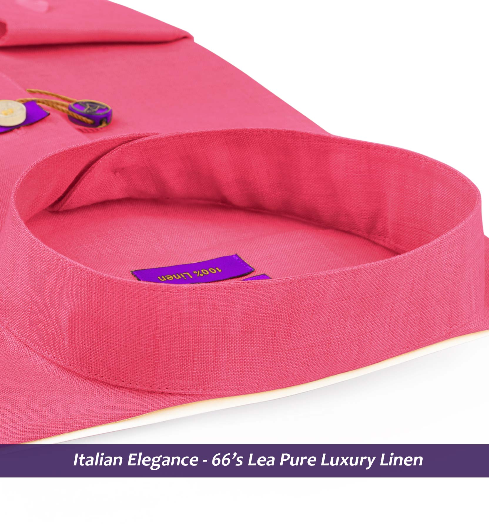 Limnos- Rouge Pink Solid Linen- Mandarin Collar