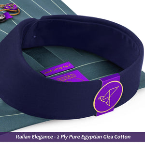 Postiano- Pewter Grey & Beige Stripe- Navy Collar
