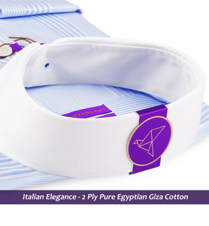 Cleveland- Azure Blue & White Stripe- White Collar