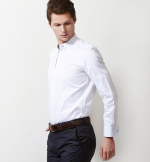 Vatican- Pristine Pure White with Print- Mandarin Collar