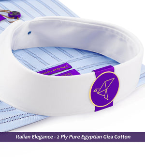 Milano- Azure Blue & Navy Stripe- White Collar