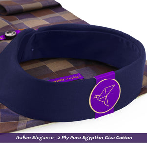 Glasgow- Navy & Caramel Brown Check- Navy Collar