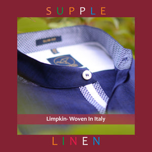 Tripoli- Navy Solid Linen with Print Contrast