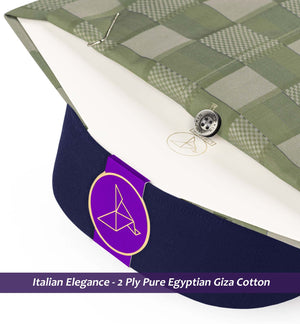 Athens- Moss Green & Beige Check- Navy Collar