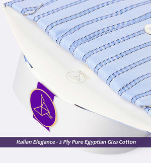 Milano- Azure Blue & Navy Stripe- White Collar