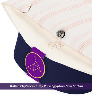 Houston- Carnation Pink Stripe- Navy Collar- 2 Ply Egyptian Giza Cotton- Delivery from 24th Aug