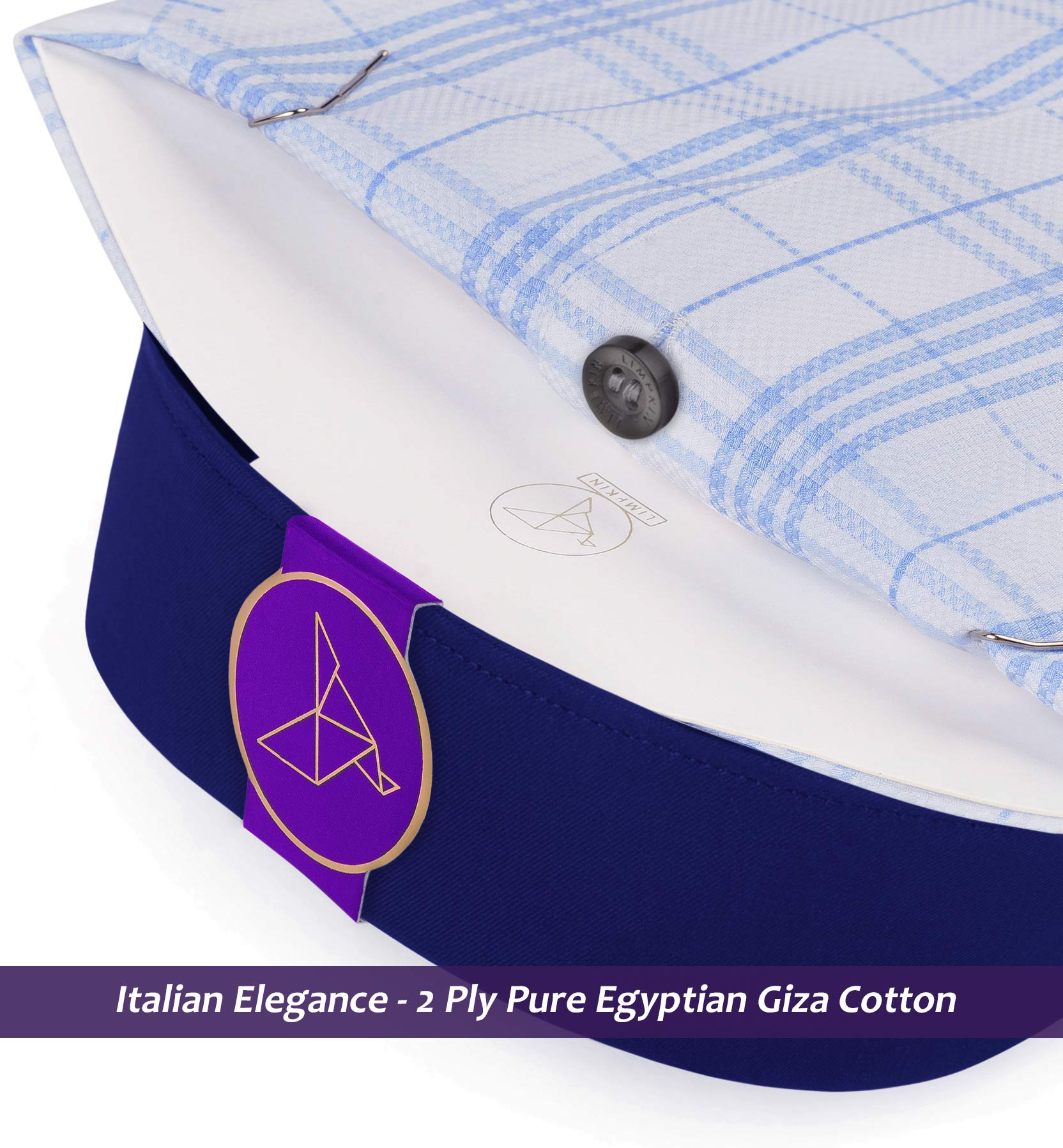 Orlando- Azure Blue & White Check- Navy Collar