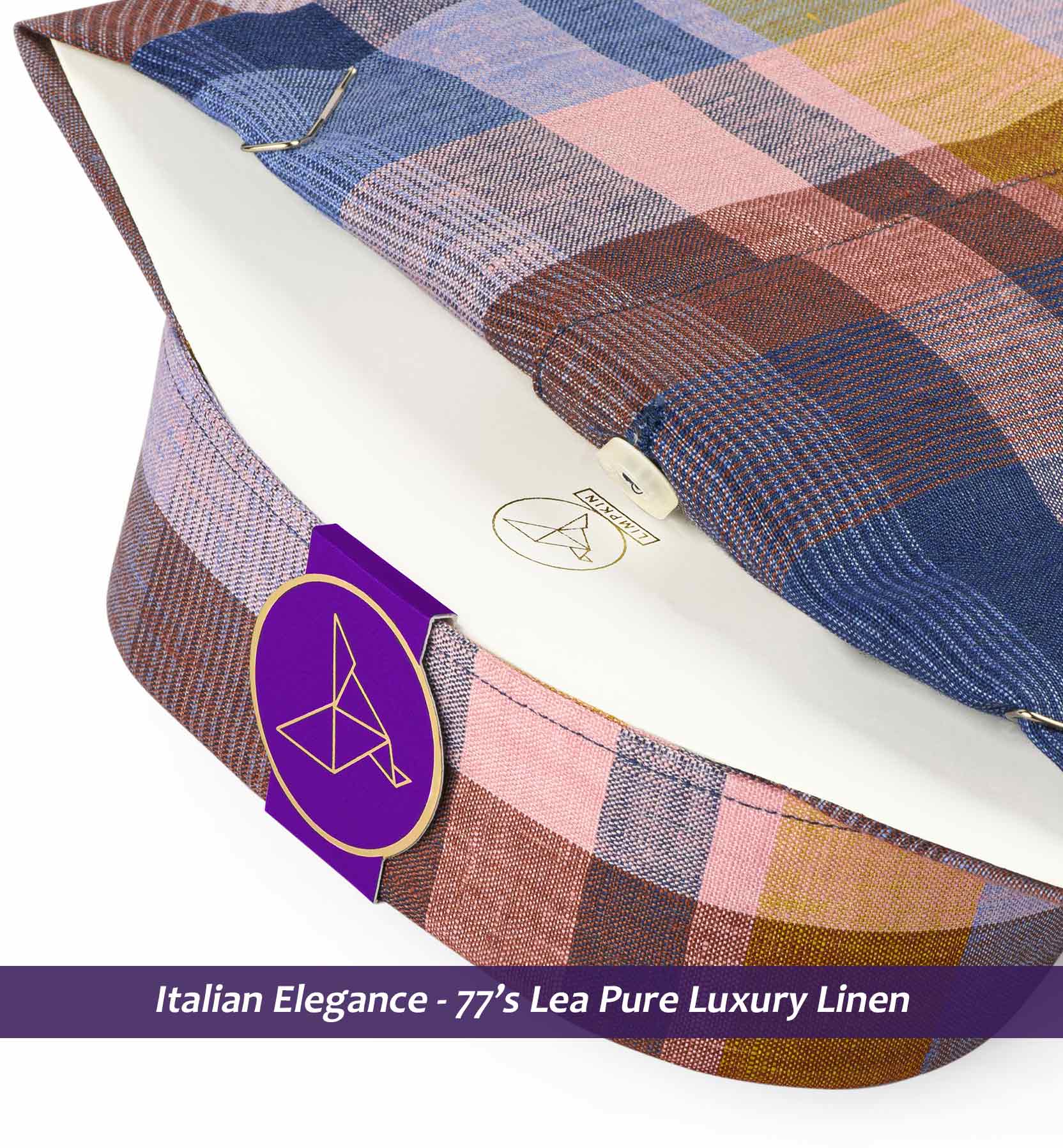 Brisbane- Navy & Orange Check Linen- 77's Lea Pure Luxury Linen