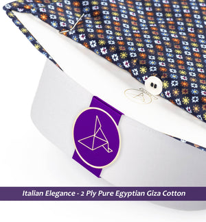 Sorrento- Navy Blue & Orange Print- White Collar