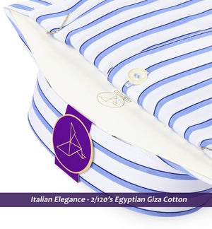 Austin- Azure Blue & Navy Stripe- 2/120 Egyptian Giza Cotton