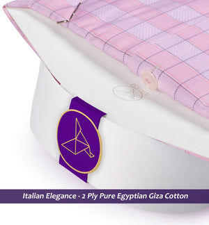 Trento- Flamingo Pink & Navy Check- White Collar