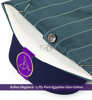 Postiano- Pewter Grey & Beige Stripe- Navy Collar