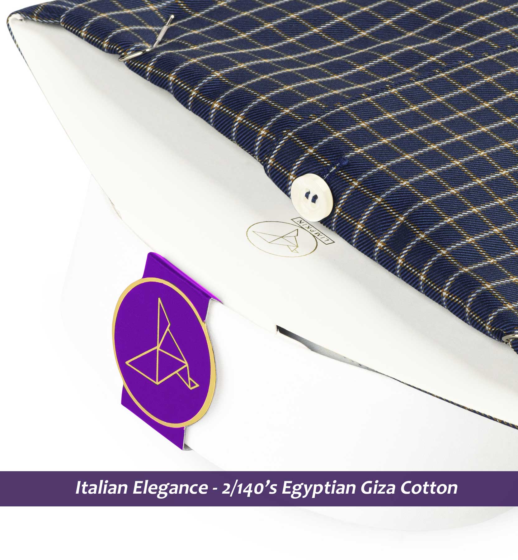Porus- Navy & White Check- White Collar- 2/140 Egyptian Giza Cotton