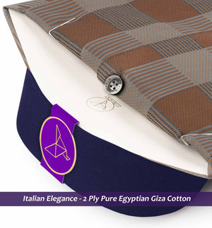 Rochelle- Caramel Brown & Navy Check- Navy Collar