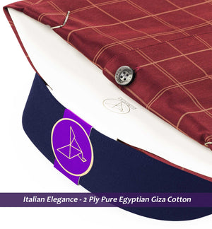 Huesca- Burgundy & Beige Check- Navy Collar