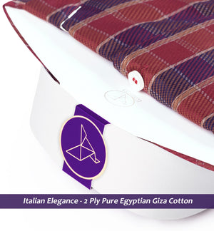 Armenia- Burgundy & Beige Check- White Collar