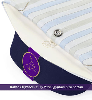 Austin- Azure Blue & Beige Stripe- Navy Collar