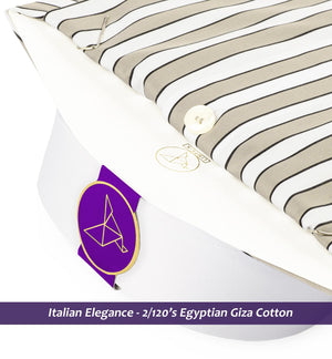 Fribourg- Beige & Mocha Brown Stripe- White Collar