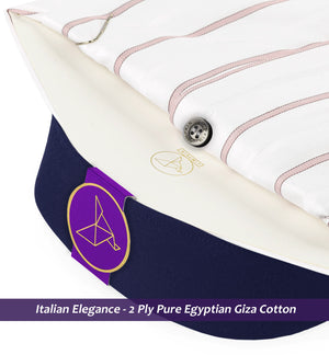 Pomona- Prose Pink & Burgundy Stripe- Navy Collar