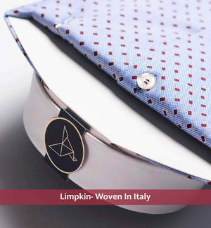 Florence- Azure Blue & Burgundy Print- White Collar