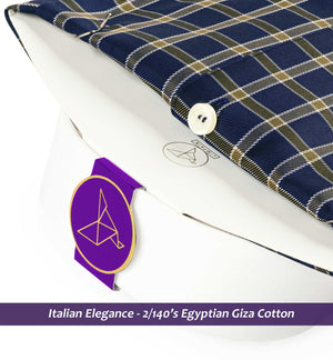 Luxor- Navy & Moss Green Check- White Collar