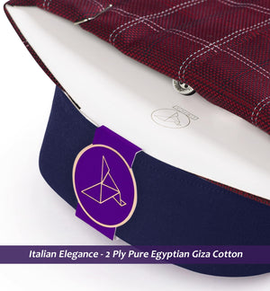 Lancaster- Burgundy & White Check- Navy Collar