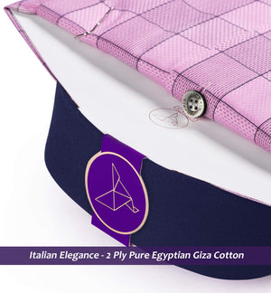 Montana- Flamingo Pink & Grey Check- Navy Collar