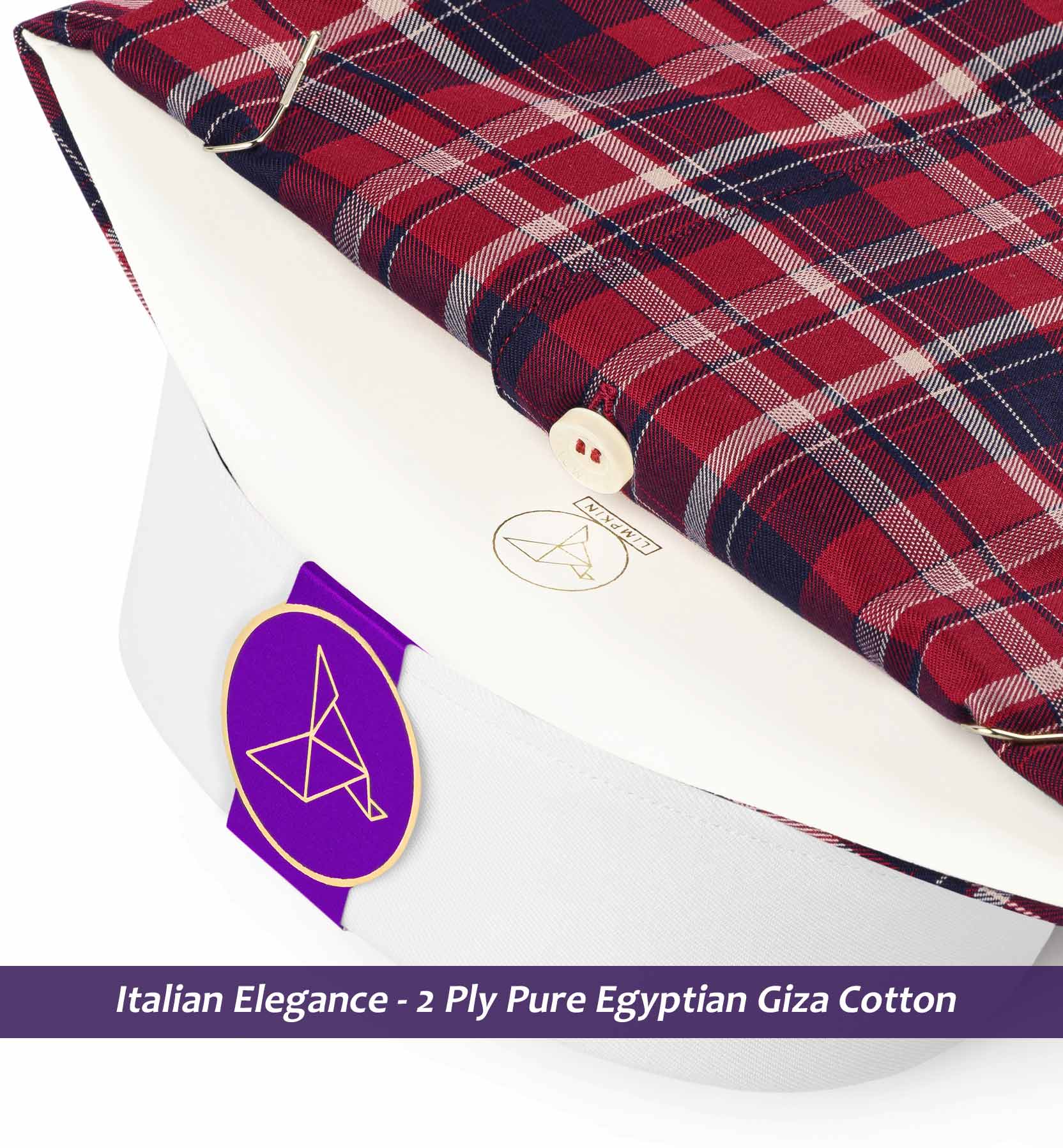 Nostrand- Navy & Burgundy Check- White Button Down Collar