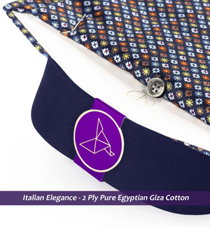 Syracuse- Navy Blue & Orange Print- Navy Collar