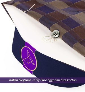 Glasgow- Navy & Caramel Brown Check- Navy Collar