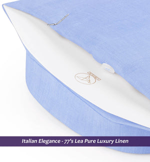 Amalfi- Azure Blue Linen- Mandarin Collar- 77's Lea Pure Luxury Linen