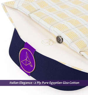 Cyprus- Amber Yellow & Ivory Stripe- Navy Collar