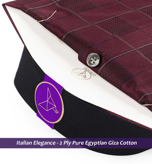 Portugal- Burgundy & Olive Check- Black Collar