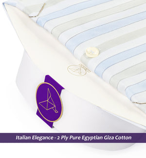 Morrison- Azure Blue & Beige Stripe- White Collar