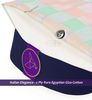 Santos- Mint Green & Peach Check- Navy Collar