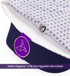 Tripoli- Cerulean Blue & Brown Print- Navy Collar