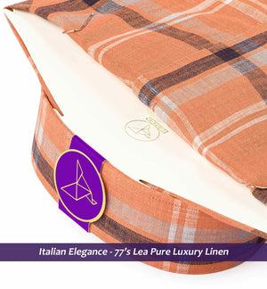 Faliraki- Cantaloupe Orange Check Linen