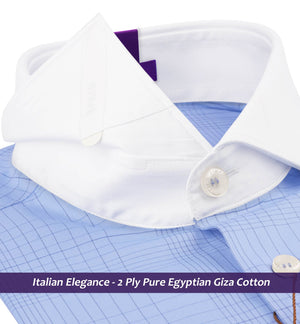 Regina- Azure Blue & Grey Check- White Collar