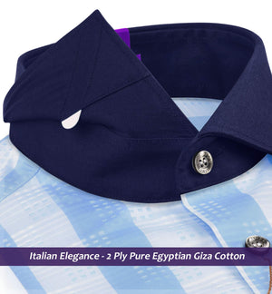 Berkeley- Cerulean Blue & Turquoise Check- Navy Collar
