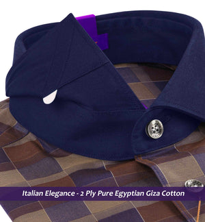 Glasgow- Navy & Caramel Brown Check- Navy Collar