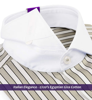 Fribourg- Beige & Mocha Brown Stripe- White Collar