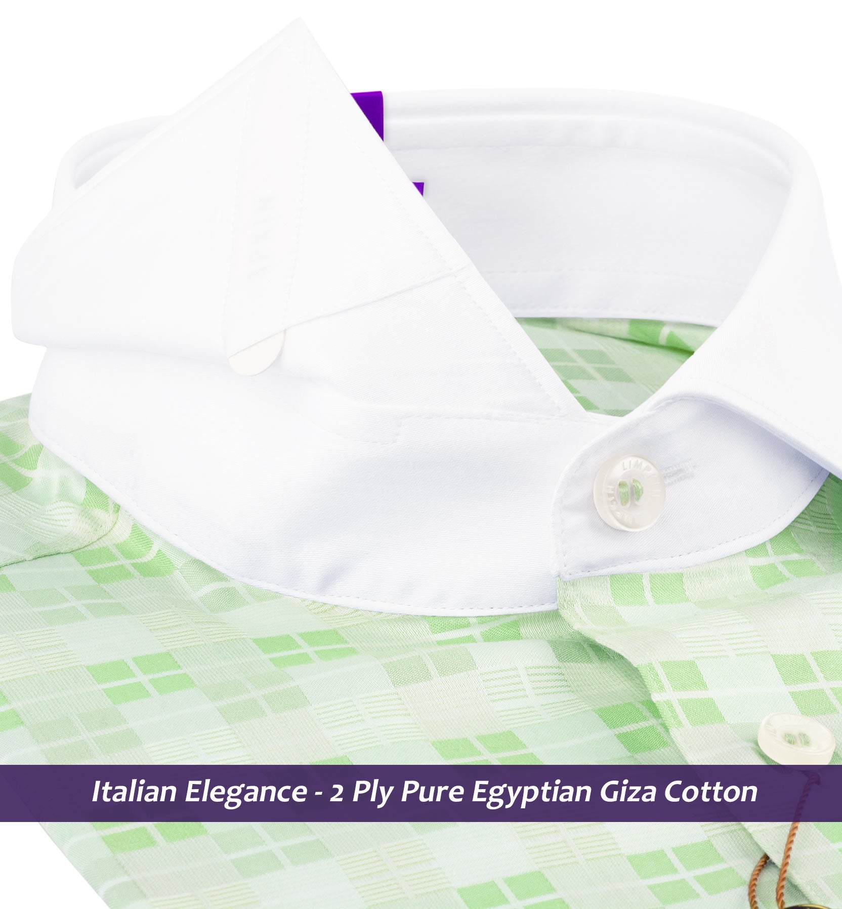 Rome- Pistachio Green & Beige Check- White Collar