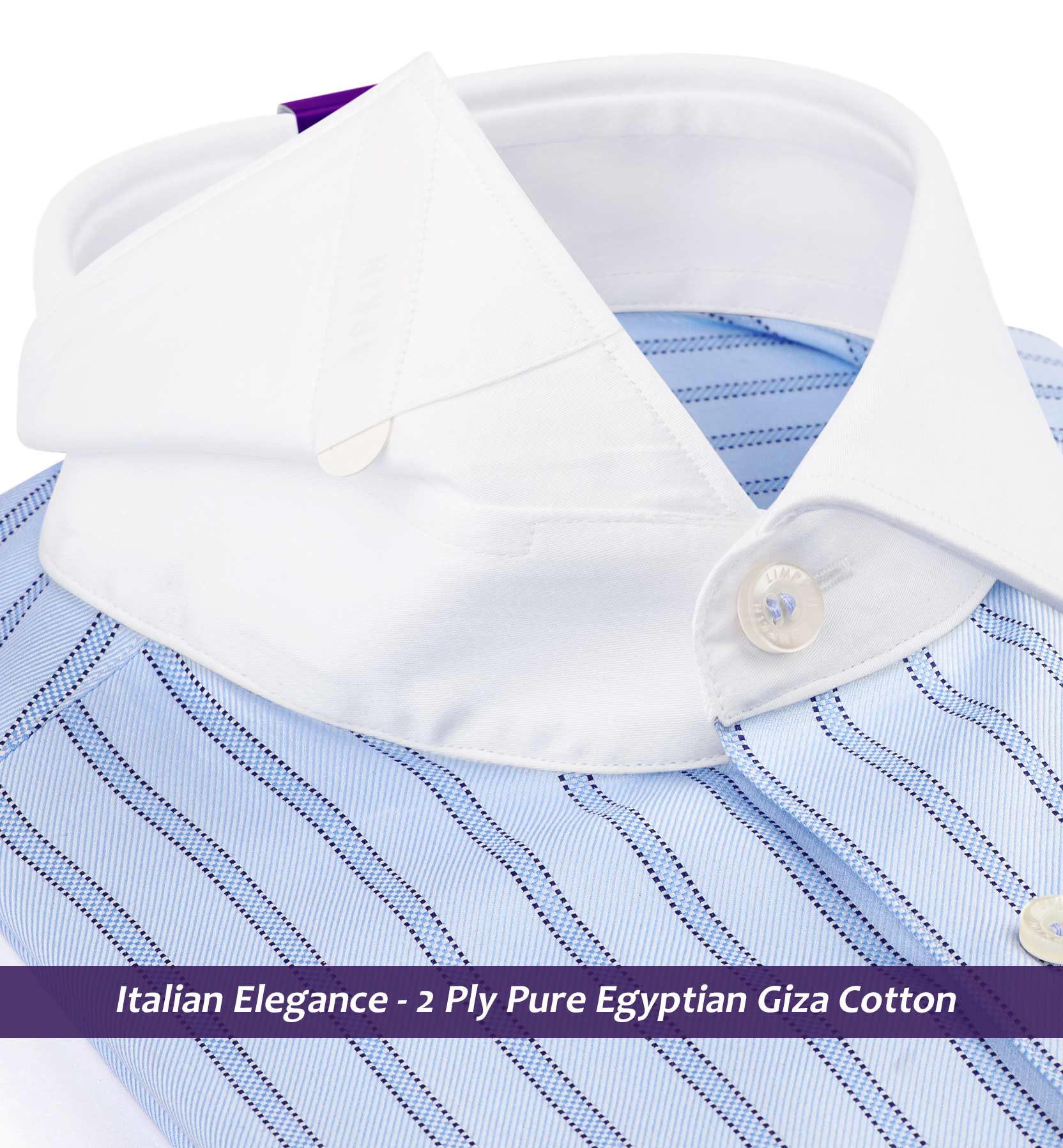 Milano- Azure Blue & Navy Stripe- White Collar