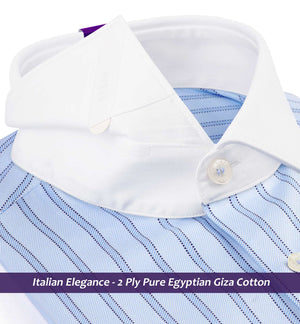 Milano- Azure Blue & Navy Stripe- White Collar