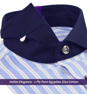 Durham- Azure Blue & Navy Stripe- Navy Collar