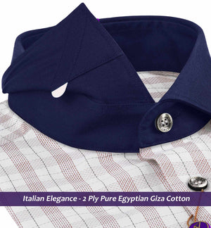 Portugal- Mulberry Burgundy & White Check- Navy Collar