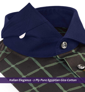 Palestro- Cedar Brown & Green Check- Navy Collar