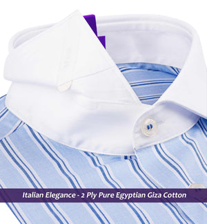 Elmira- Azure Blue & White Stripe- White Collar